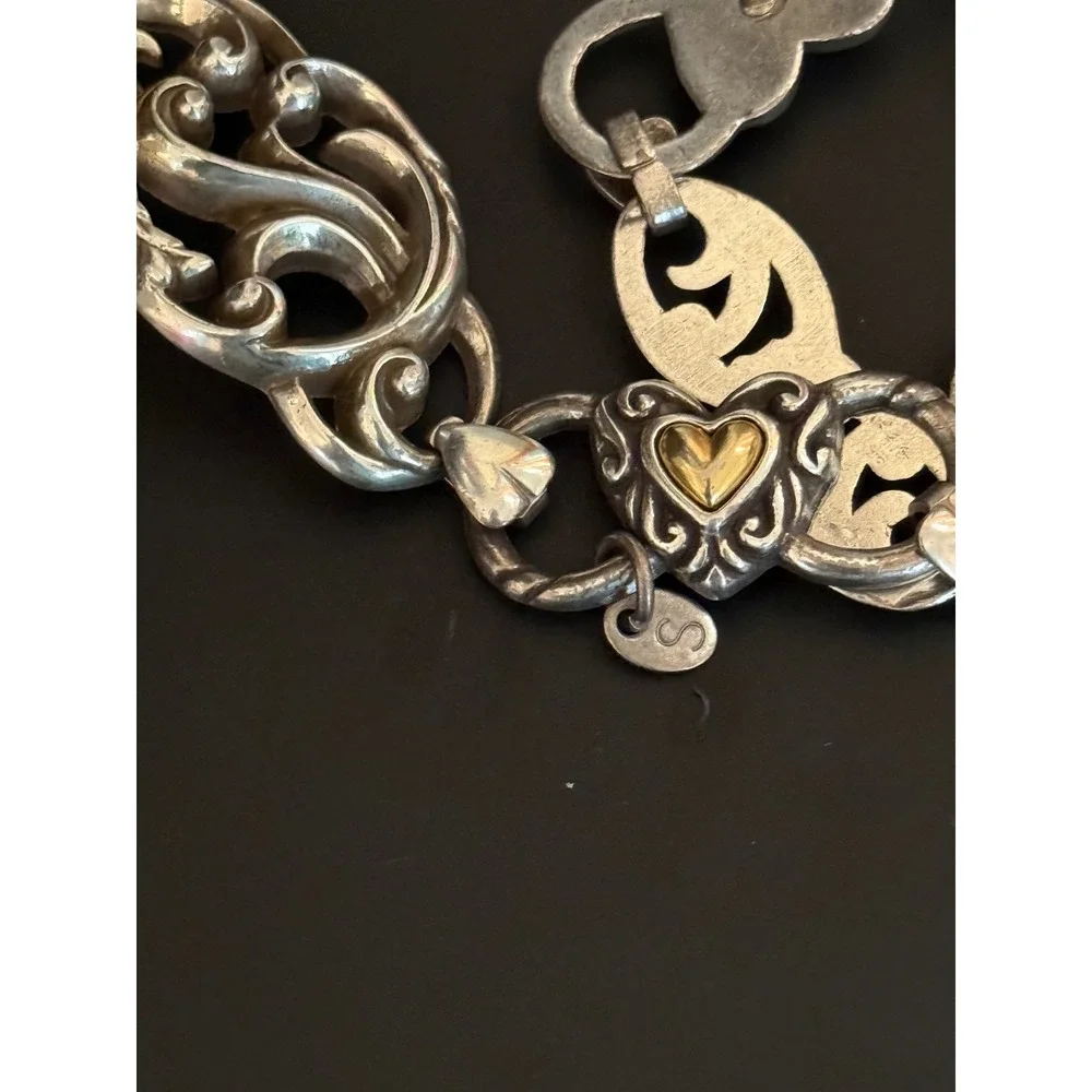 Brighton Two Tone Heart Scroll Chain Link Belt Western Mixed Metal 31.5in